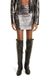 Tom Ford Metallic Dabbed Croc Printed Leather Mini Skirt In Silver