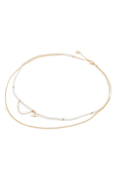 Allsaints Multistrand Bead Necklace In White/ Gold