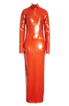 LAQUAN SMITH LAQUAN SMITH SEQUIN MOCK NECK LONG SLEEVE CUTOUT COLUMN GOWN