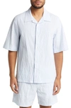 Nn07 Deon 5244 Stripe Linen Button-up Shirt In Blue Stripe
