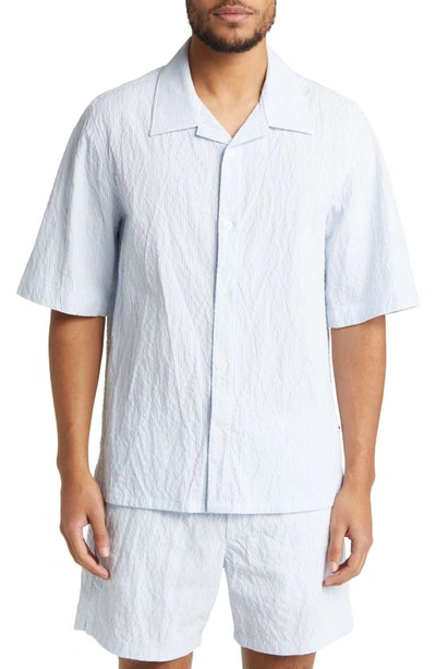 Nn07 Deon 5244 Stripe Linen Button-up Shirt In Blue Stripe