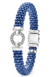 Lagos Sterling Silver Ceramic Caviar & Diamond Circle Bracelet In Marine
