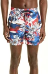 Moncler Multicolor Floral Swim Shorts In Red White Blue Floral