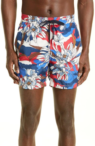 Moncler Multicolor Floral Swim Shorts In Blue