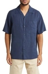 Nn07 Julio 5029 Short Sleeve Lyocell & Linen Button-up Camp Shirt In Sargasso Sea