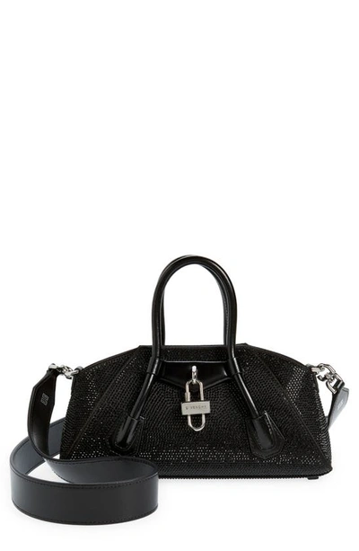 Givenchy Mini Antigona Stretch Crystal Embellished Handbag In Black