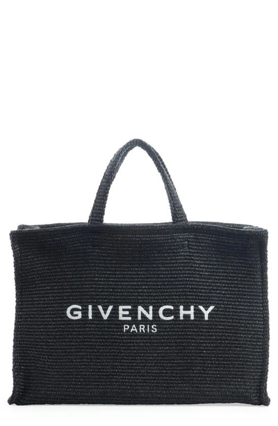 Givenchy Large G Tote Logo Shopping Bag In Raffia In Black