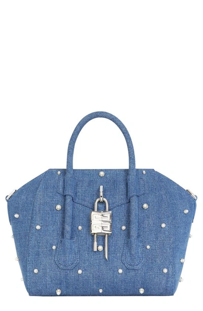 Givenchy Mini Antigona G-lock Denim Satchel In Multicolor