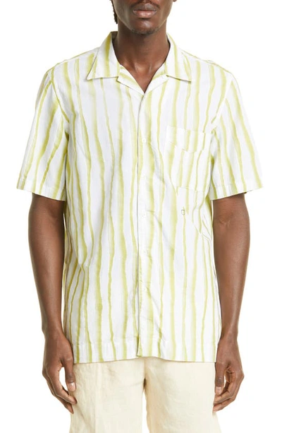 Massimo Alba Venice Camp-collar Striped Cotton-jacquard Shirt In Green