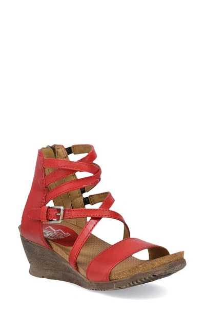 Miz Mooz Shay Strappy Wedge Sandal In Scarlet Leather