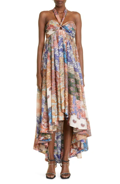 Zimmermann Devi Pleated Paisley-print Silk Halterneck Midi Dress In Patch Paisley