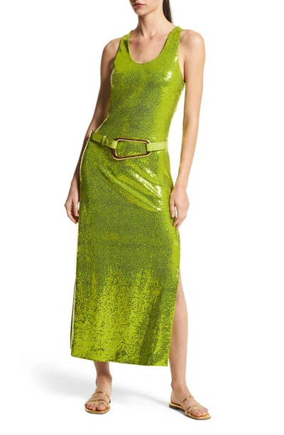 Michael Kors Women's Split Paillette-embroidered Dress In Lime