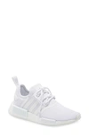 Adidas Originals Women's Nmd_r1 Primeblue Knit Low Top Sneakers In White/ White/ Silver Met