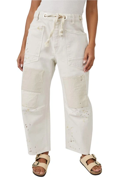 Free People Moxie Paint Fleck Cotton Utility Pants In White