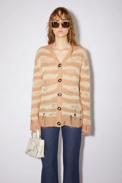 Acne Studios Distressed Stripe Cardigan In Warm Beige