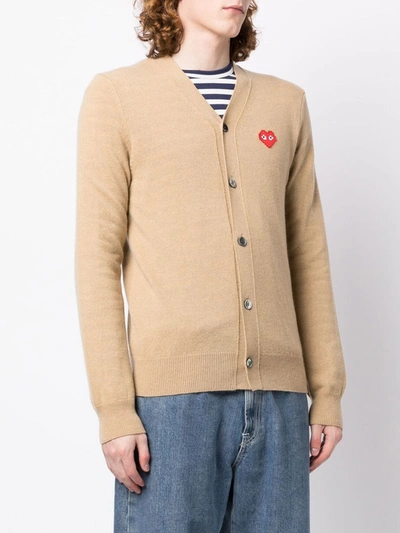 Comme Des Garçons Play Logo-patch Wool Cardigan In Brown
