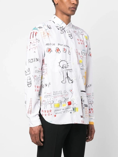 Junya Watanabe Men's Basquiat Scribble-print Sport Shirt In White,multicolor