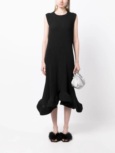 Melitta Baumeister Ruffle Hem Mid-length Dress In Black Structured Jersey