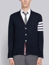 THOM BROWNE THOM BROWNE MEN CLASSIC V-NECK CARDIGAN IN SUSTAINABLE FINE MERINO WOOL