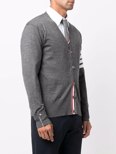 Thom Browne Men Classic V-neck Cardigan In Sustainable Fine Merino Wool In Grey