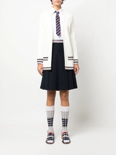 Thom Browne Rwb Stripe Ribbed Cardigan In 100 White