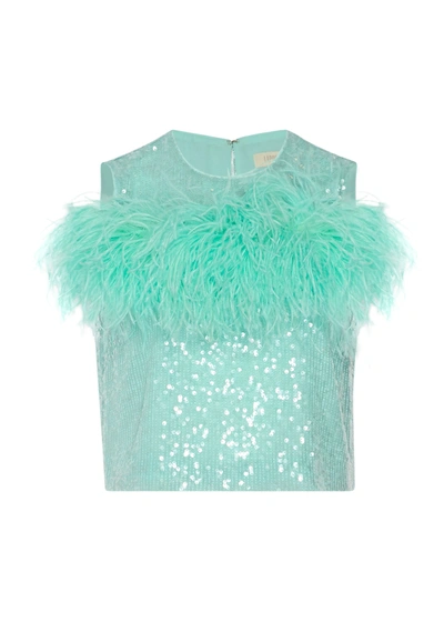 Lapointe Sequin Tank With Feathers In Aqua