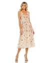 Mac Duggal Women's Cocktail Floral Embroidered V-neck Midi-dress In Nude Multi