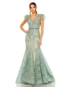 Mac Duggal Embroidered Illusion Appliqued Bodice Trumpet Gown In Sage