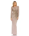 MAC DUGGAL EMBELLISHED PUFF SLEEVE SIDE KNOT GOWN