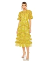 Mac Duggal Floral Flutter Sleeve Mesh Print Dress In Yellow Multi