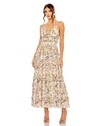 Mac Duggal Floral Print Ruffle Tiered Midi Dress In Ivory Multi