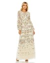 MAC DUGGAL HIGH NECK FLORAL EMBROIDERED PUFF SLEEVE GOWN