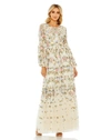 Mac Duggal High Neck Floral Embroidered Puff Sleeve Gown In Ivory
