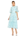 Mac Duggal Lace Up Puff Sleeve Floral Dress In Blue Floral