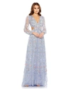 Mac Duggal Long Sleeve Embellished Cut Out A-line Gown In Periwinkle