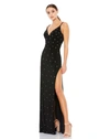Mac Duggal Rhinestone Embellished V-neck Gown In Black