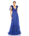 MAC DUGGAL RUFFLE TIERED CUT-OUT CHIFFON GOWN