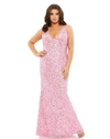 Mac Duggal Pink Sequined Halter Strap Open Back Trumpet Gown (plus) In Ice Pink