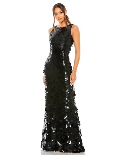 Mac Duggal Sleeveless Disc Sequin Gown In Black