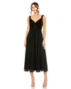 Mac Duggal Tulle V-neck Dress With Cascading Ruffles And Sleek Silhouette In Black