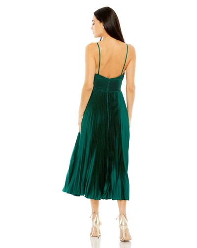 Mac Duggal Slim Strap Ruched Top Heat Pleated Dress In Emerald