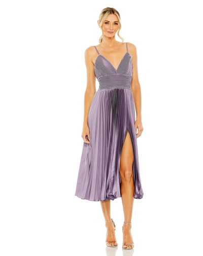 Mac Duggal Slim Strap Ruched Top Heat Pleated Dress In Vintage Lilac