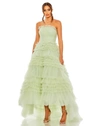 Mac Duggal Strapless Tulle Ruffle Gown In Sage
