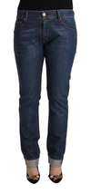 Acht Dark Blue Cotton Slim Fit Folded Hem Denim Jeans In Blue