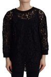 DOLCE & GABBANA DOLCE & GABBANA BLACK FLORAL LACE PULLOVER SICILY WOMEN'S BLOUSE