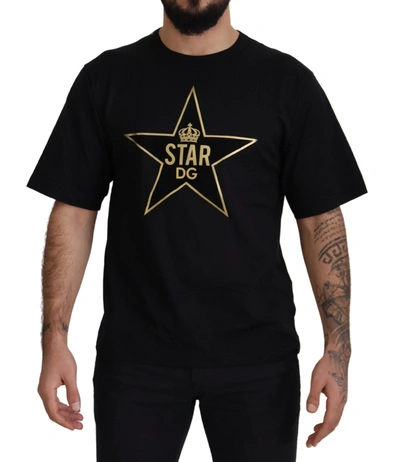 Dolce & Gabbana Black Gold Star Crown Dg Cotton Crewneck T-shirt