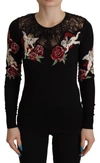 Dolce & Gabbana Black Lace Angel Roses Cardigan Sweater In Black