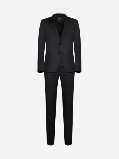 Zegna Wool And Mohair Suit In Black