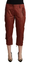 JUST CAVALLI JUST CAVALLI BROWN LUREX MID WAIST COTTON CROPPED CAPRI WOMEN'S PANTS