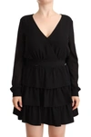 Liu •jo Liu Jo Black Polyester Long Sleeves V-neck Mini A-line Women's Dress In Black